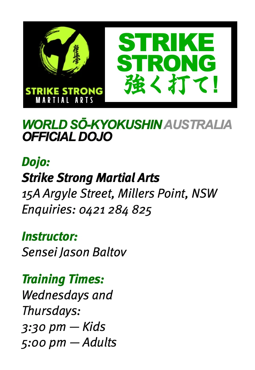 Strike Strong Dojo information — address, instructors and class times